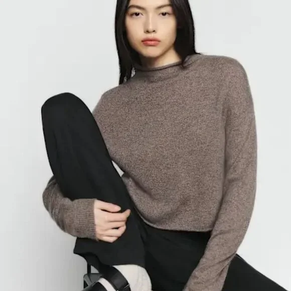 Reformation Cropped CashmereTurtleneck Sweater - Cocoa - Size XS - Picture 1 of 5
